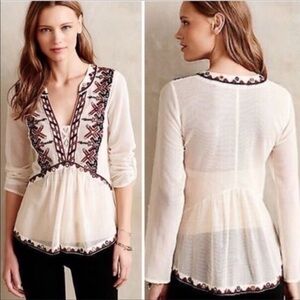 Anthropologie Akemi + Kin Embroidered Peasant Top